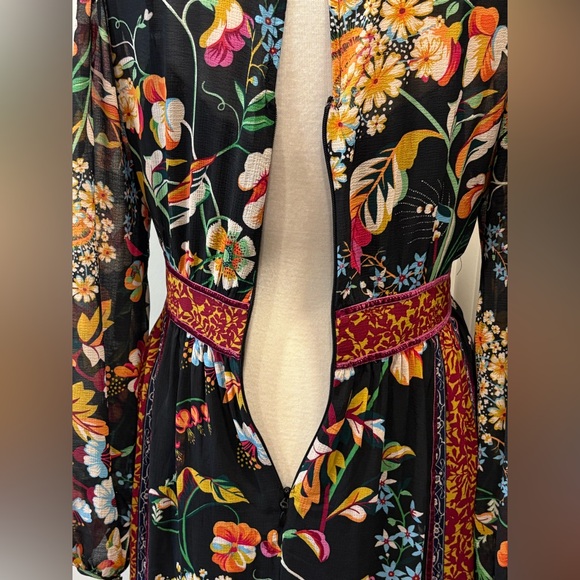Anthropologie Floral Patchwork Velvet Trim Midi Dress Size 16 Boho Modest - Picture 10 of 16